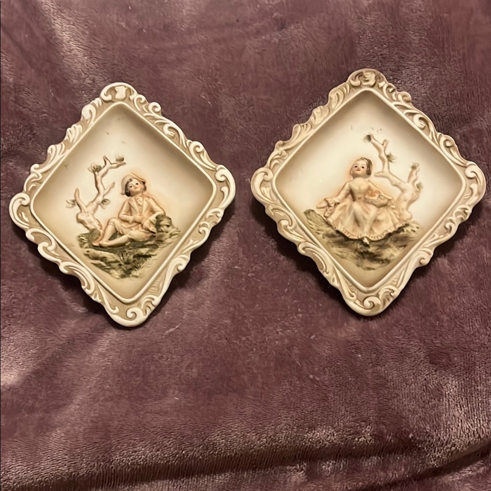 Vintage Lefton numbered and hand painted Cream Victorian Wall Plaques